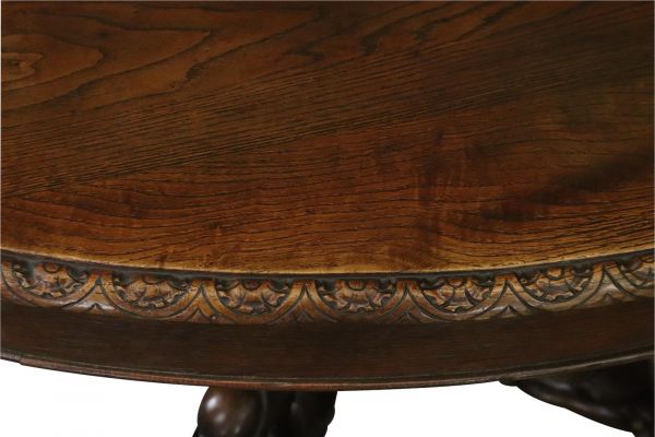 Table Antique French Hunting Renaissance Oak 1880 Pedestal Ornate Carved Beasts