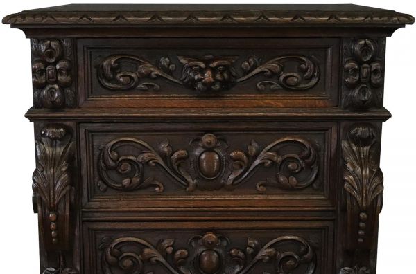 Chest of Drawers Antique French Renaissance 1880 Heavily Carved Oak