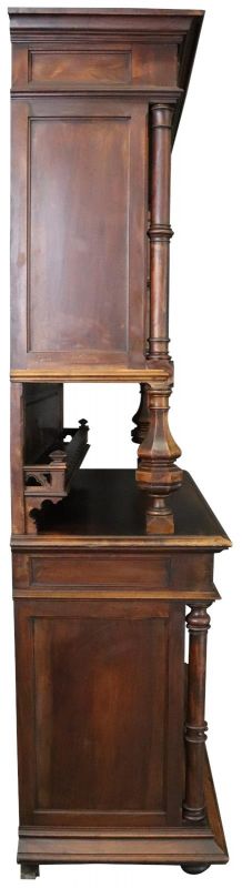 Buffet Antique French Gothic, 1900, Walnut Wood 4-Door 2-Drawer