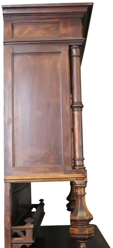 Buffet Antique French Gothic, 1900, Walnut Wood 4-Door 2-Drawer