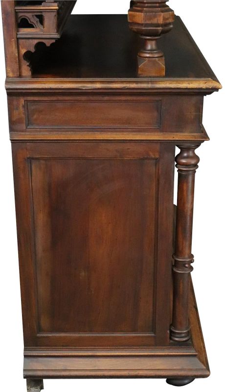 Buffet Antique French Gothic, 1900, Walnut Wood 4-Door 2-Drawer