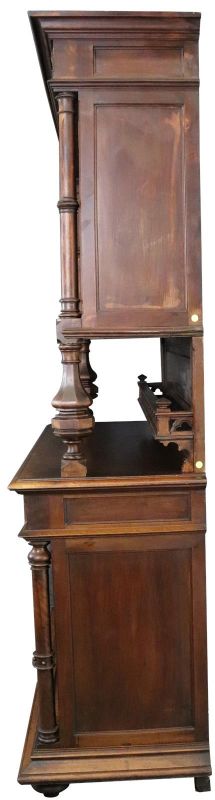 Buffet Antique French Gothic, 1900, Walnut Wood 4-Door 2-Drawer