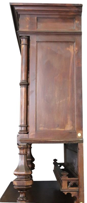 Buffet Antique French Gothic, 1900, Walnut Wood 4-Door 2-Drawer
