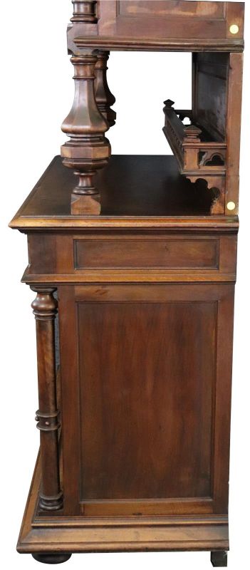 Buffet Antique French Gothic, 1900, Walnut Wood 4-Door 2-Drawer