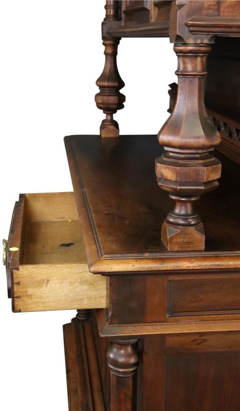 Buffet Antique French Gothic, 1900, Walnut Wood 4-Door 2-Drawer