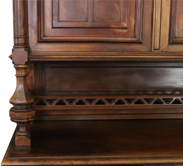 Buffet Antique French Gothic, 1900, Walnut Wood 4-Door 2-Drawer