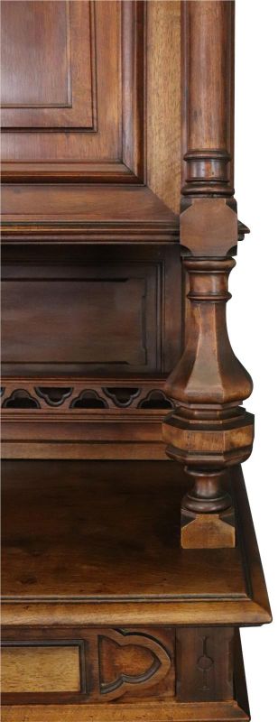 Buffet Antique French Gothic, 1900, Walnut Wood 4-Door 2-Drawer