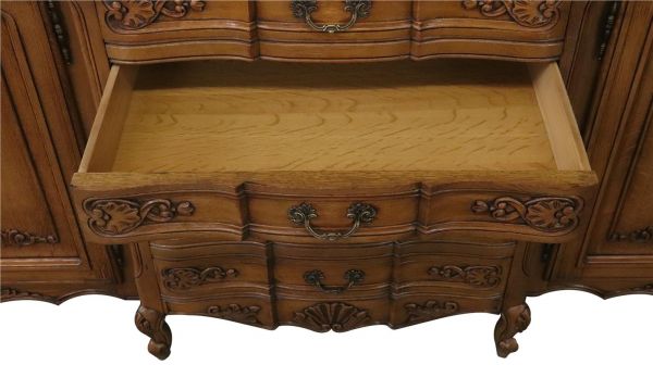 Sideboard Louis XV Rococo Vintage French Oak 4-Door 98 Inches Wide Server