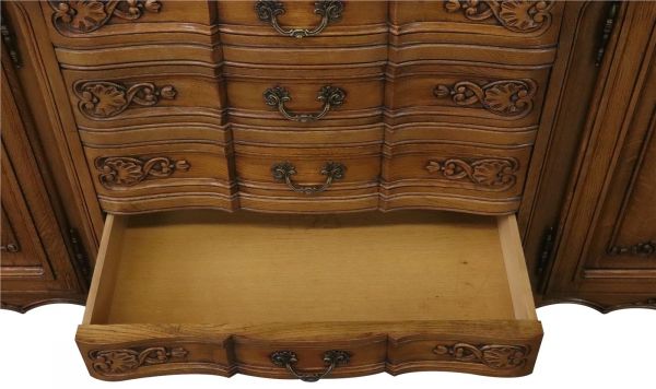Sideboard Louis XV Rococo Vintage French Oak 4-Door 98 Inches Wide Server