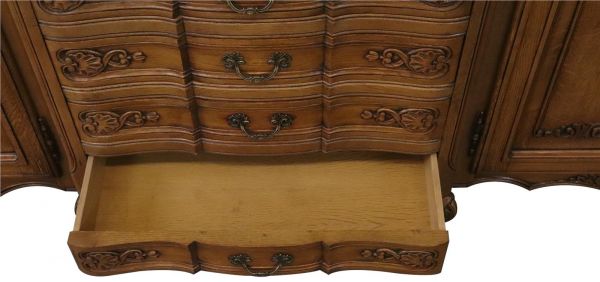 Sideboard Louis XV Rococo Vintage French Oak 4-Door 98 Inches Wide Server