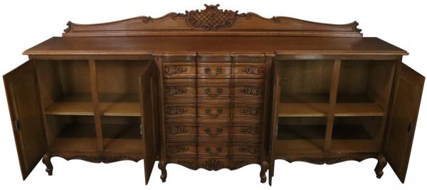 Sideboard Louis XV Rococo Vintage French Oak 4-Door 98 Inches Wide Server