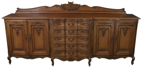 Sideboard Louis XV Rococo Vintage French Oak 4-Door 98 Inches Wide Server