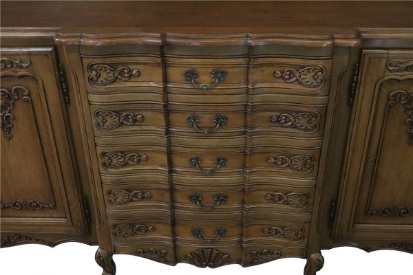 Sideboard Louis XV Rococo Vintage French Oak 4-Door 98 Inches Wide Server