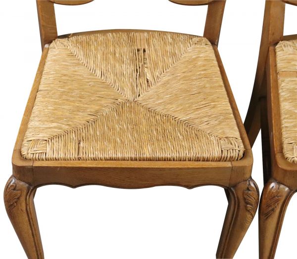Dining Chairs Louis XV Rococo Vintage 1950 French Oak Cane Rattan Set 6