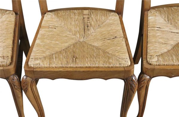 Dining Chairs Louis XV Rococo Vintage 1950 French Oak Cane Rattan Set 6
