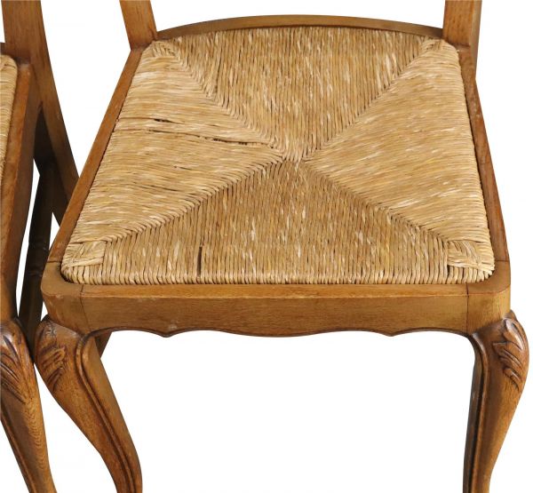 Dining Chairs Louis XV Rococo Vintage 1950 French Oak Cane Rattan Set 6