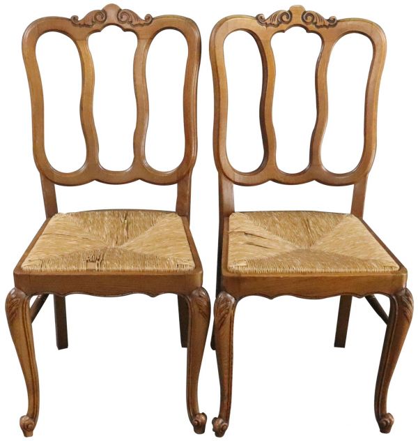 Dining Chairs Louis XV Rococo Vintage 1950 French Oak Cane Rattan Set 6