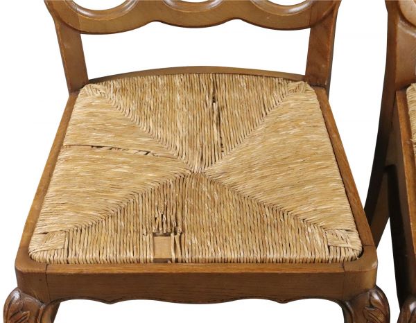 Dining Chairs Louis XV Rococo Vintage 1950 French Oak Cane Rattan Set 6