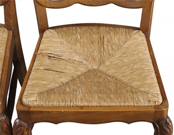 Dining Chairs Louis XV Rococo Vintage 1950 French Oak Cane Rattan Set 6