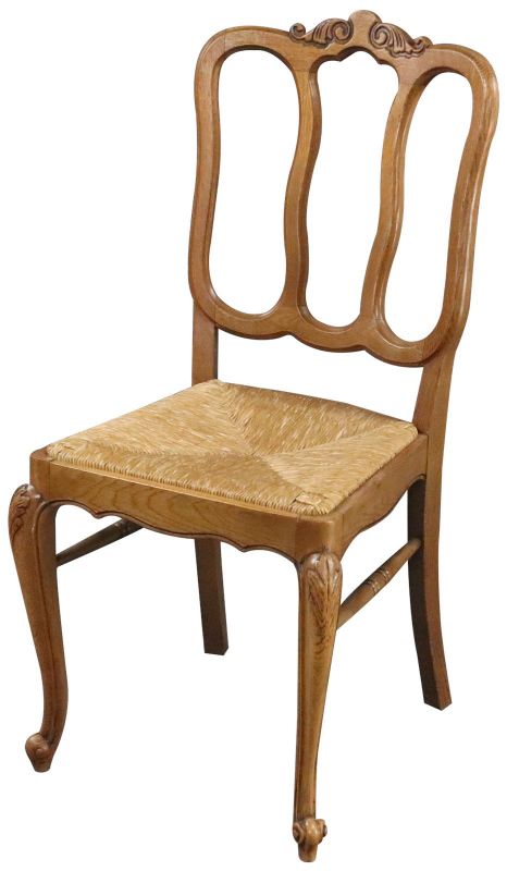 Dining Chairs Louis XV Rococo Vintage 1950 French Oak Cane Rattan Set 6