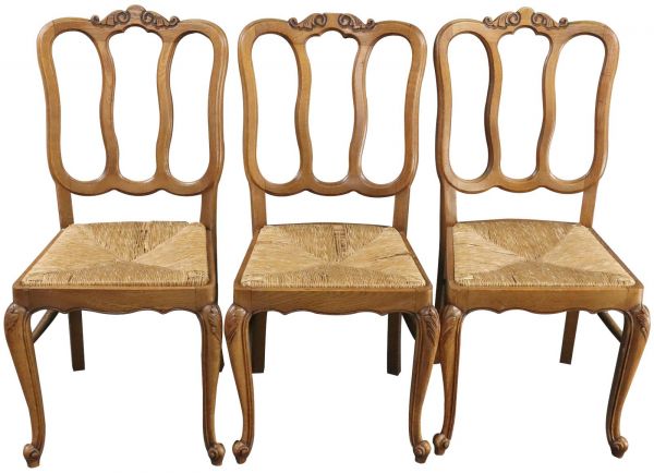 Dining Chairs Louis XV Rococo Vintage 1950 French Oak Cane Rattan Set 6