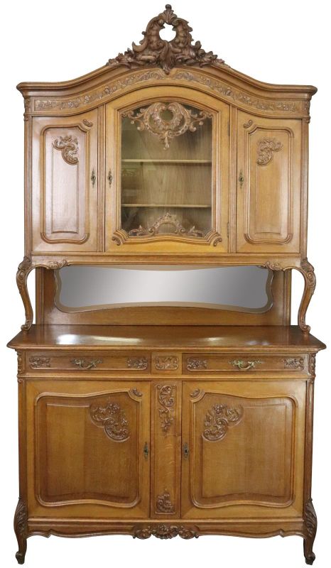 Buffet Louis XV Rococo Antique French 1900 Server Oak Glass 5-Door 2-Drawer