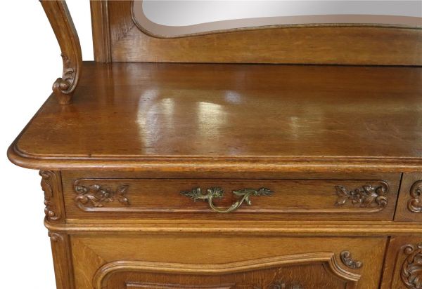 Buffet Louis XV Rococo Antique French 1900 Server Oak Glass 5-Door 2-Drawer