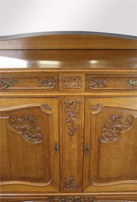 Buffet Louis XV Rococo Antique French 1900 Server Oak Glass 5-Door 2-Drawer