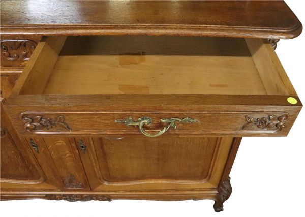 Buffet Louis XV Rococo Antique French 1900 Server Oak Glass 5-Door 2-Drawer
