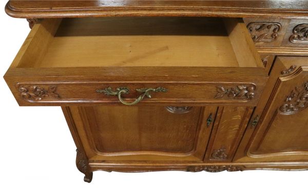 Buffet Louis XV Rococo Antique French 1900 Server Oak Glass 5-Door 2-Drawer