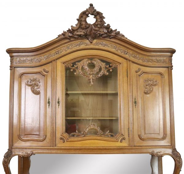 Buffet Louis XV Rococo Antique French 1900 Server Oak Glass 5-Door 2-Drawer