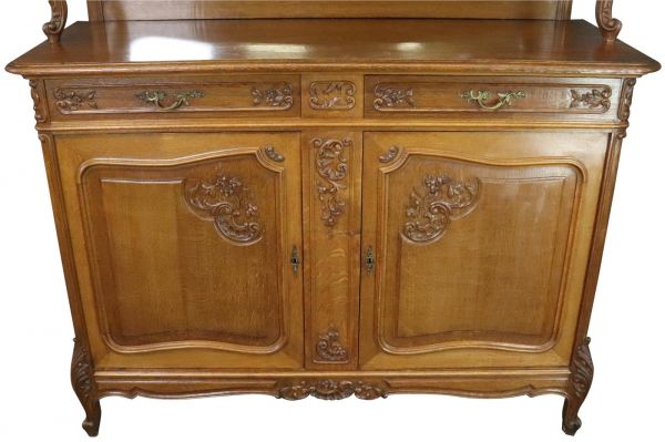 Buffet Louis XV Rococo Antique French 1900 Server Oak Glass 5-Door 2-Drawer