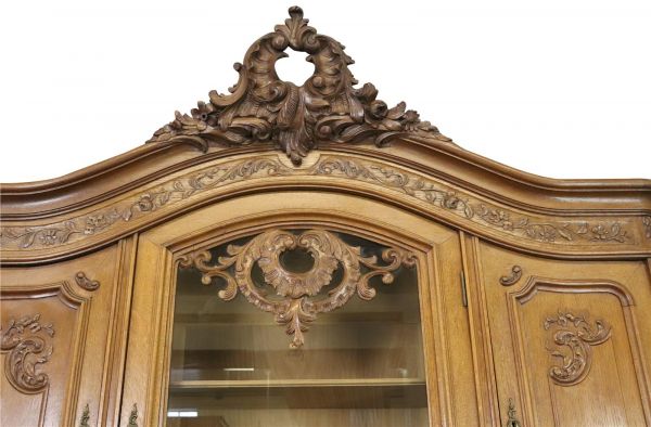 Buffet Louis XV Rococo Antique French 1900 Server Oak Glass 5-Door 2-Drawer