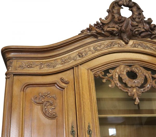 Buffet Louis XV Rococo Antique French 1900 Server Oak Glass 5-Door 2-Drawer