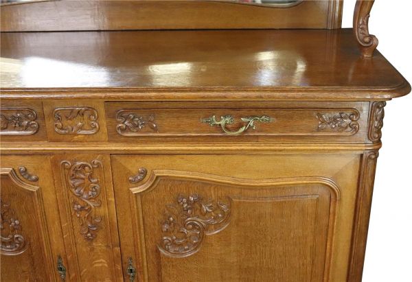 Buffet Louis XV Rococo Antique French 1900 Server Oak Glass 5-Door 2-Drawer