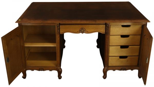 Desk and Chair Louis XV Rococo Vintage 1950 Oak Wood Office