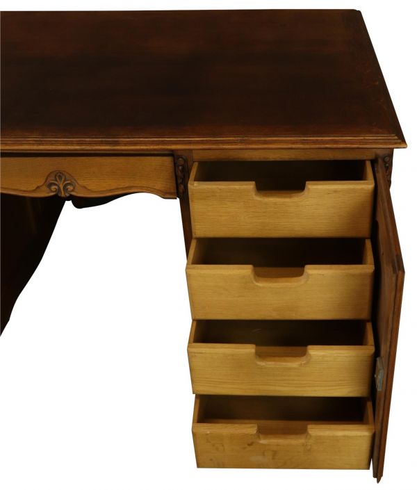 Desk and Chair Louis XV Rococo Vintage 1950 Oak Wood Office