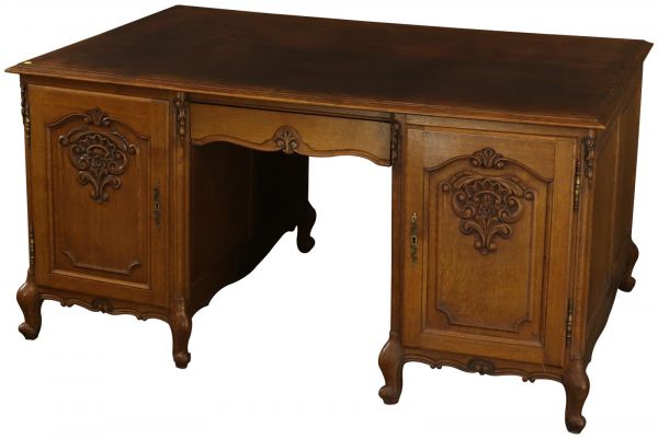Desk and Chair Louis XV Rococo Vintage 1950 Oak Wood Office