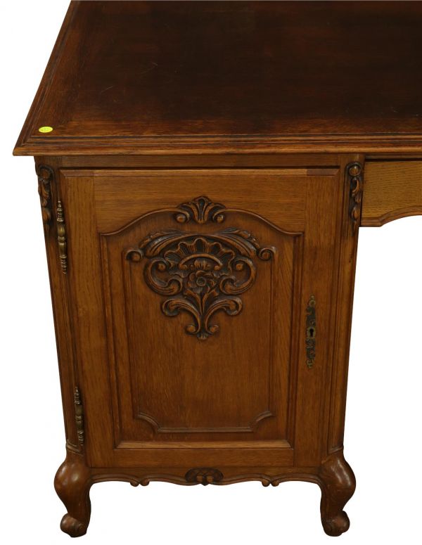 Desk and Chair Louis XV Rococo Vintage 1950 Oak Wood Office
