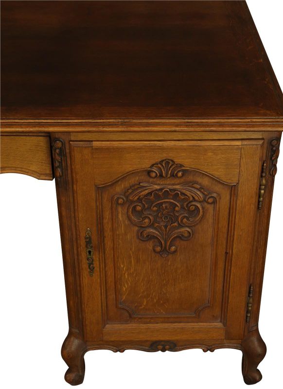 Desk and Chair Louis XV Rococo Vintage 1950 Oak Wood Office