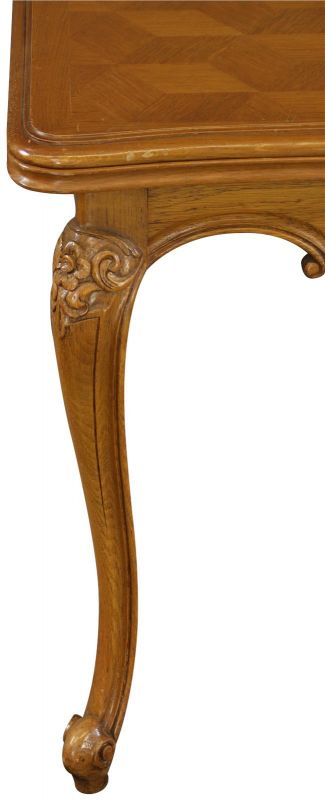 Table Louis XV Rococo Vintage French 1950 Parquet Top Oak Two Leaves Extending