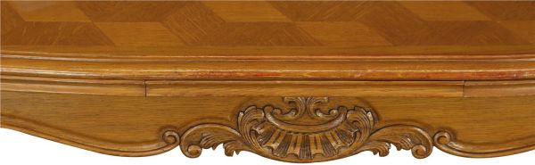 Table Louis XV Rococo Vintage French 1950 Parquet Top Oak Two Leaves Extending