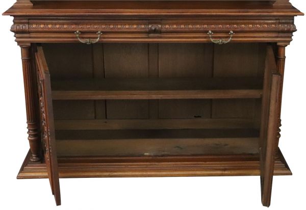 Buffet Henry II Renaissance Antique French 1900 Carved Walnut Glass Pane Door