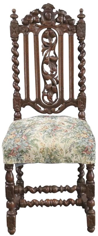 Dining Chairs Set 8 Antique French 1880 Handsome Carved Oak Tapestry Upholstery