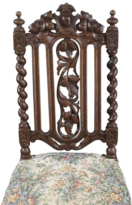 Dining Chairs Set 8 Antique French 1880 Handsome Carved Oak Tapestry Upholstery