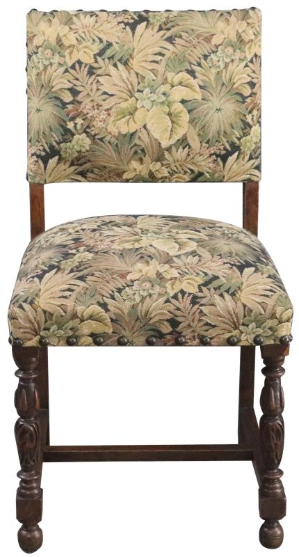 Dining Chairs Renaissance 1930 Set 6 Oak Green Foliage Tapestry Upholstery