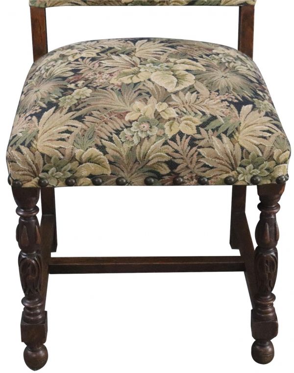Dining Chairs Renaissance 1930 Set 6 Oak Green Foliage Tapestry Upholstery