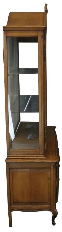 China Cabinet Louis XV Rococo Vintage French 1950 Oak Wood Glass Doors
