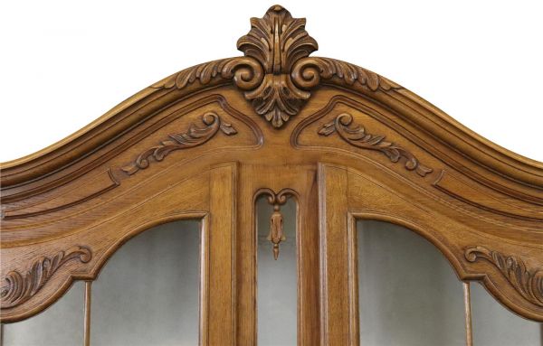 China Cabinet Louis XV Rococo Vintage French 1950 Oak Wood Glass Doors