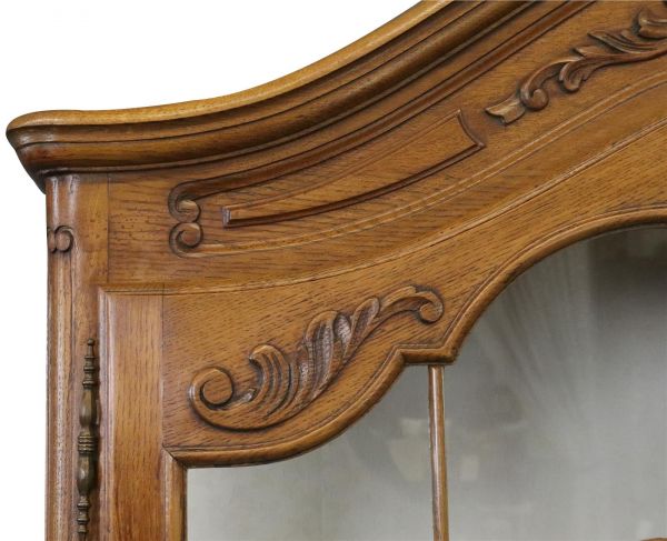China Cabinet Louis XV Rococo Vintage French 1950 Oak Wood Glass Doors